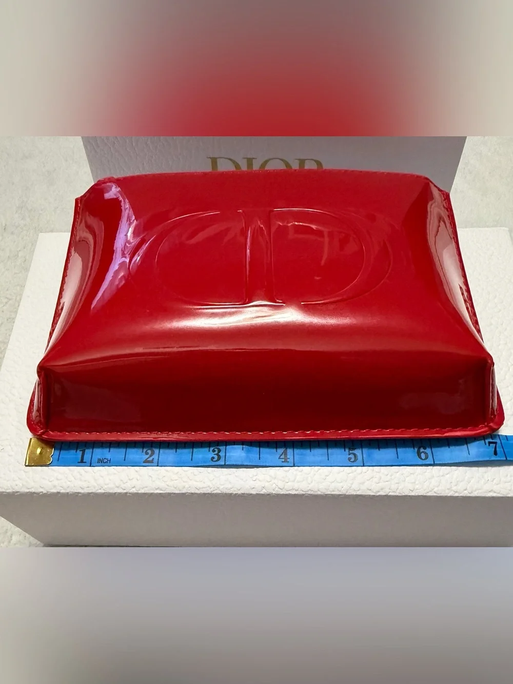 Dior Red Patent Cosmetic Pouch with Embossed CD Logo